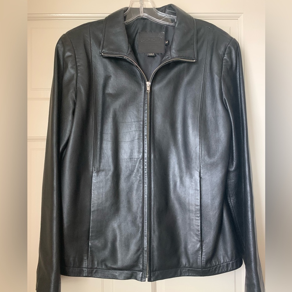 Coach black leather coat.